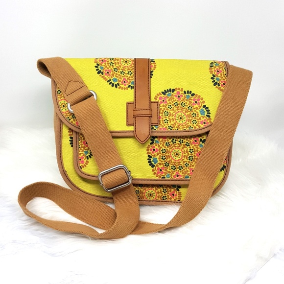 Fossil Handbags - Fossil Yellow Canvas Floral Mandala Crossbody Bag